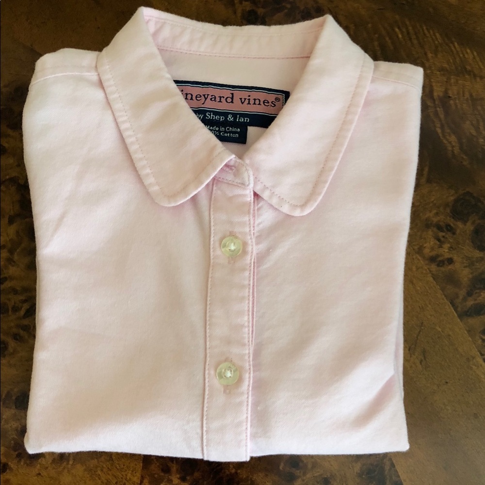 Vineyard Vines Girls Whale Long Sleeve Button Down Light Pink Shirt Sz 4